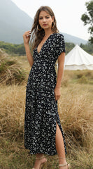 Bohemian Ruffled V-Neck Floral Maxi Dress