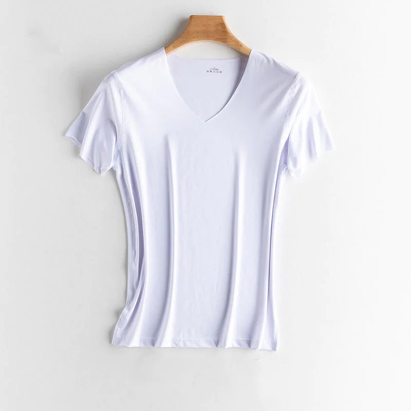 Luxurious Ice Silk V-Neck T-Shirt for Everyday Comfort