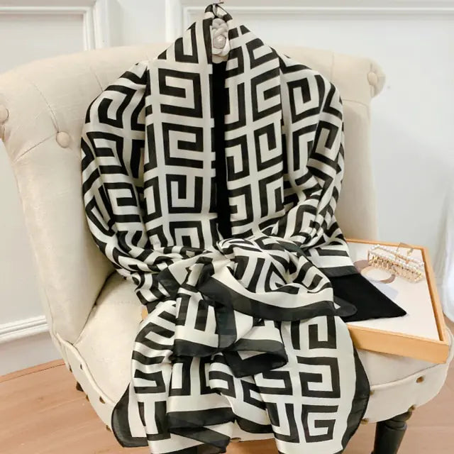 Luxury Silk Scarf with Elegant Winter Print - Perfect for All Events