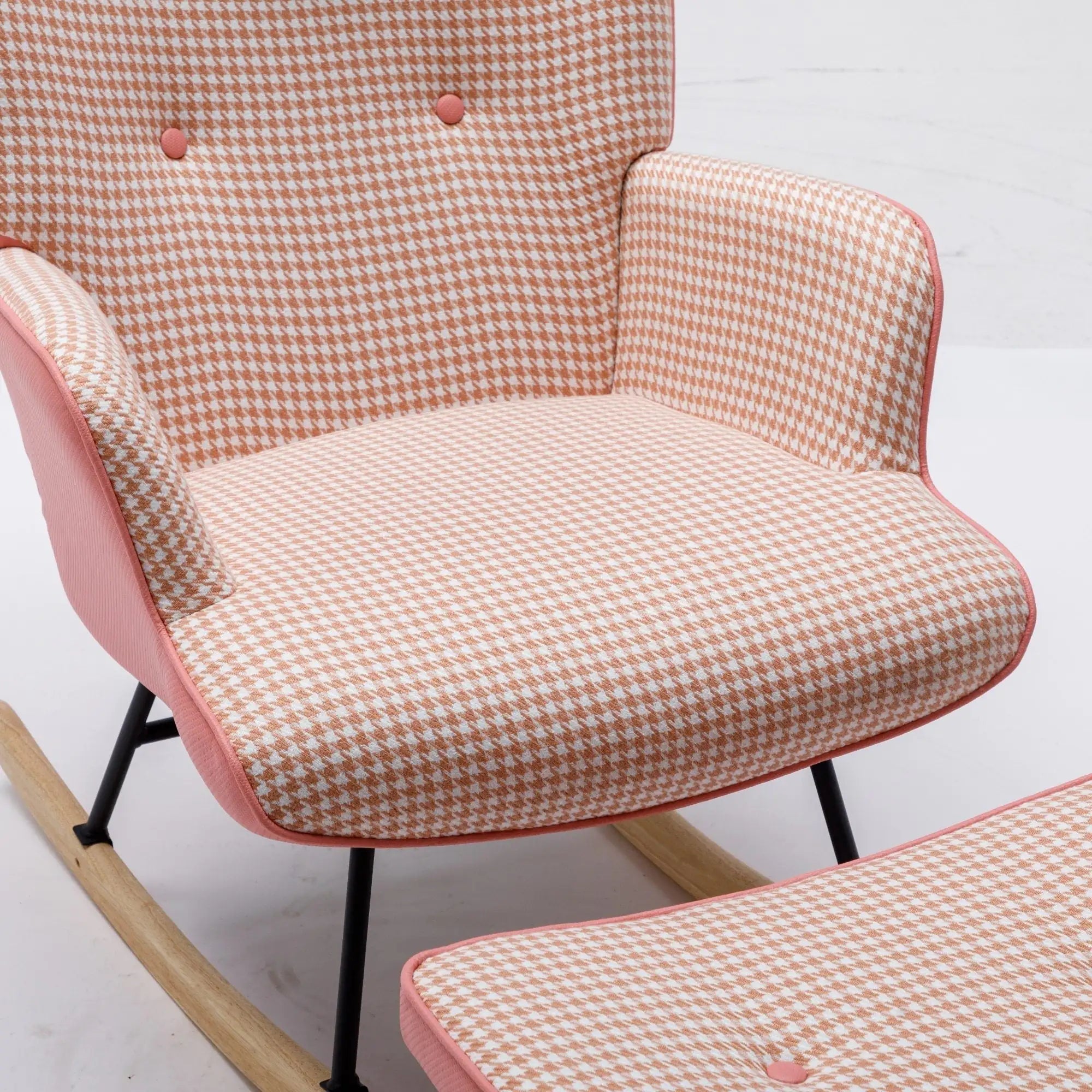 Elegant Houndstooth Fabric Rocking Chair for Nursery and Living Spaces