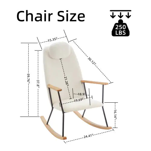 White Modern Rocking Chair with High Backrest and Armrests