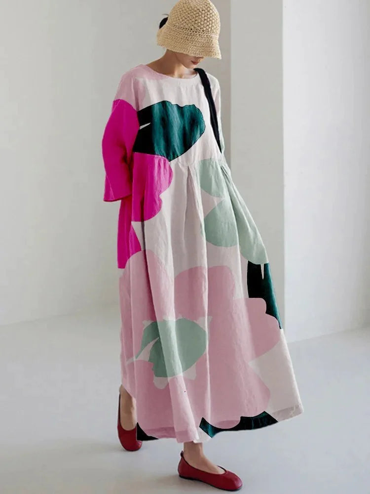 Retro Geometric Long Dress - Casual & Elegant
