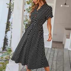 Elegant Polka Dot Ladies Shirt Dress - Chic & Versatile