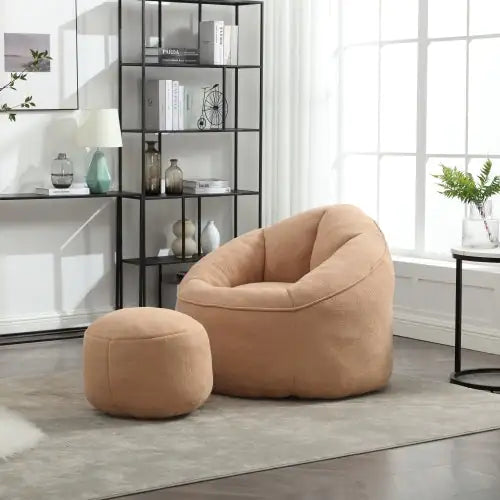 Comfy High-Pressure Foam Bean Bag Chair With Footrest - Tan