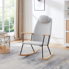 Light Grey Upholstered Rocking Chair - High Comfort Design