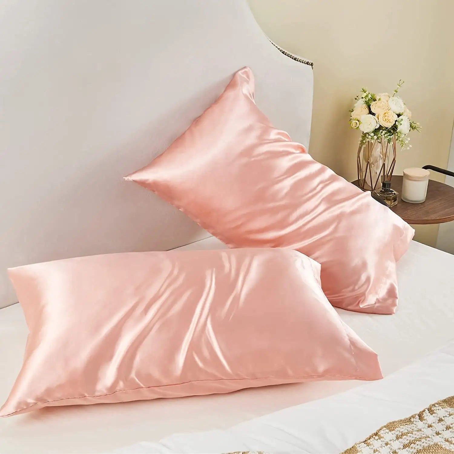 Luxury Coral Satin Silk Pillowcase Set of 2