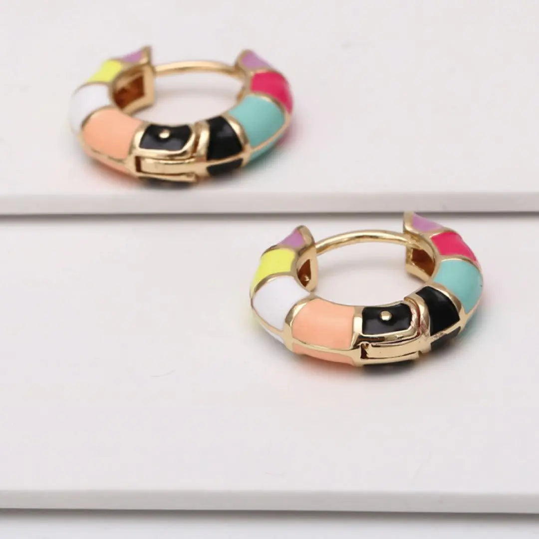 Madison Enamel Striped Huggie Earrings - 18K Gold Vermeil