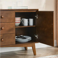 Medieval Modern Walnut Buffet Cabinet with Lockers