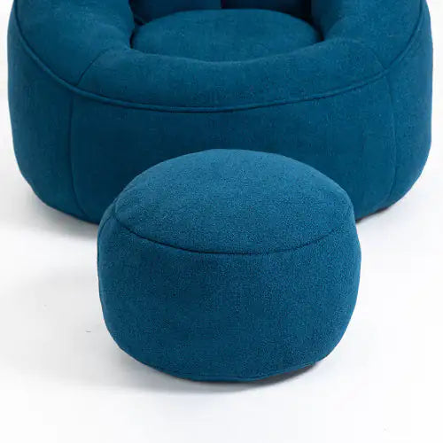 Comfy High-Pressure Foam Bean Bag Chair With Footrest - Blue