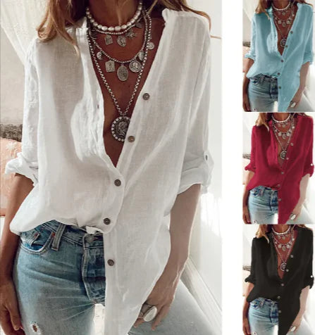 Soft V-Neck Cardigan - Comfy Cotton Blend, Long Sleeves