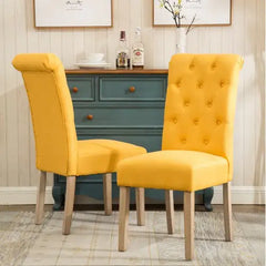 Chic Yellow Tufted Parsons Dining Chair Set (2 Pcs, Solid Wood)