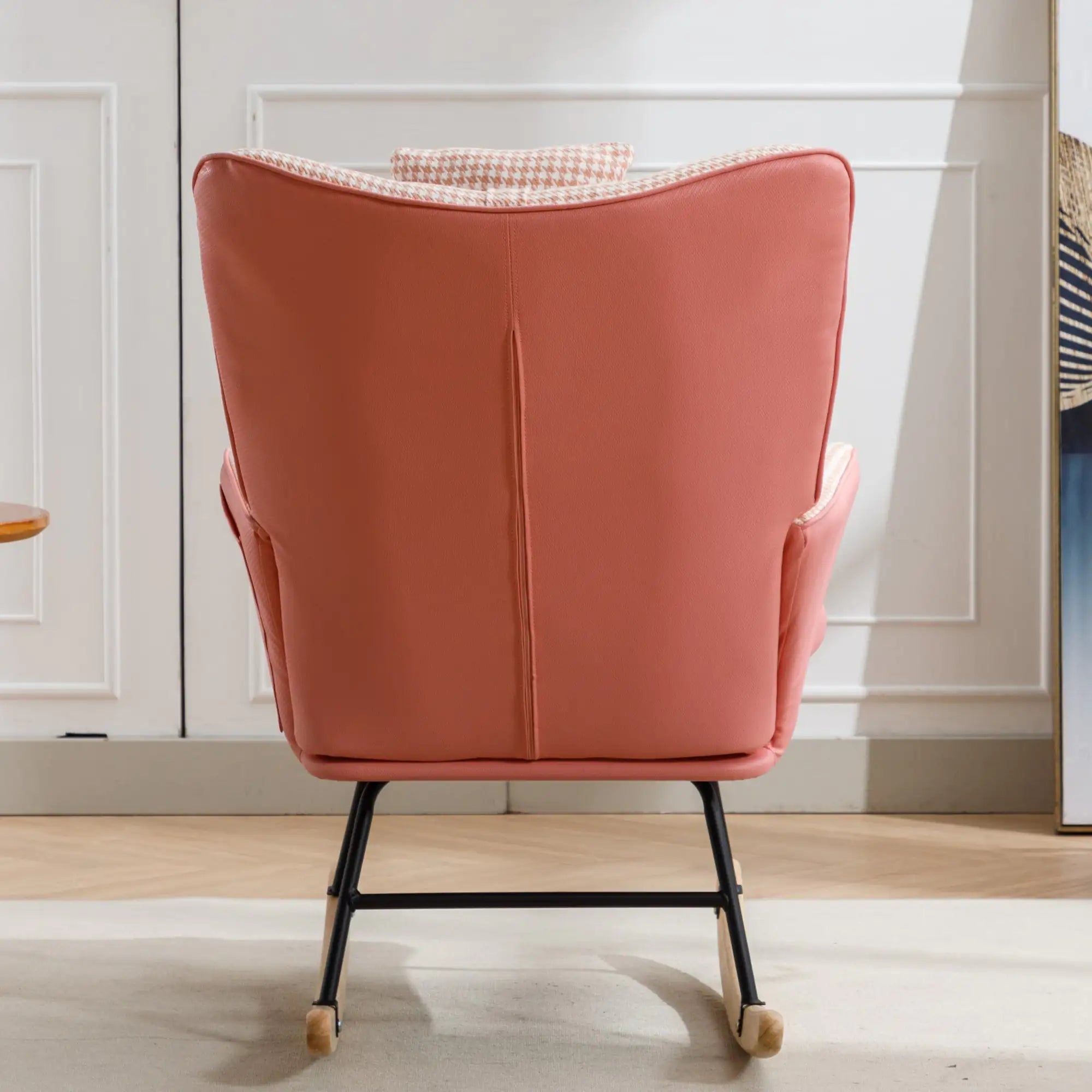 Elegant Houndstooth Fabric Rocking Chair for Nursery and Living Spaces
