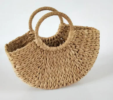 Rattan Woven Half-Round Tote Bag