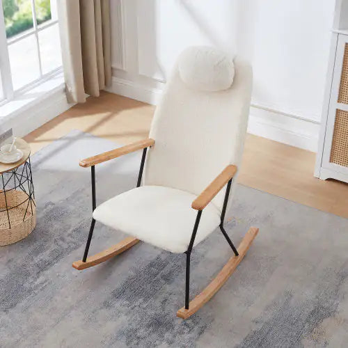 White Modern Rocking Chair with High Backrest and Armrests