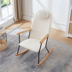 White Modern Rocking Chair with High Backrest and Armrests