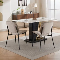 Modern Retro Linen Dining Chairs Set of 2 - Bentwood Back & Metal Legs