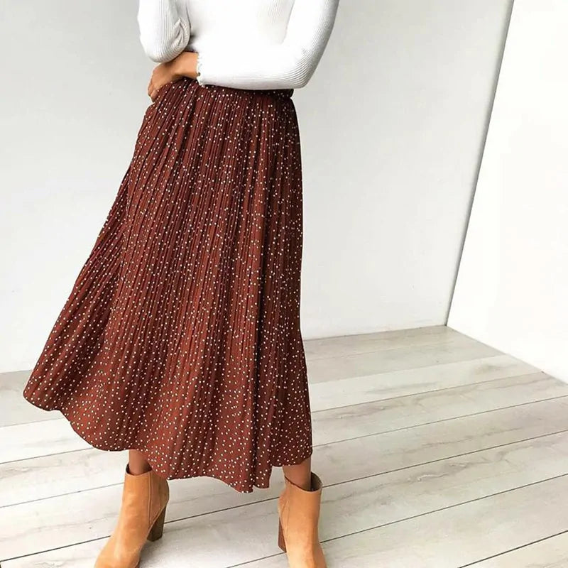 Elegant Elastic High-Waist Pleated Midi Skirt for Women