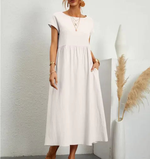Breathable Cotton-Linen Sleeveless Dress with Pockets