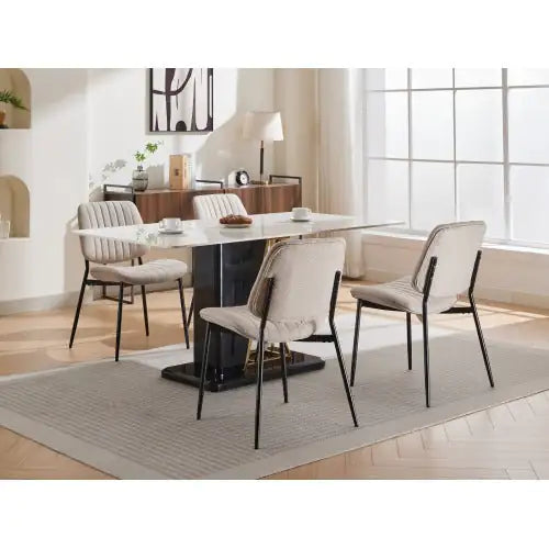 Modern Retro Linen Dining Chairs Set of 2 - Bentwood Back & Metal Legs