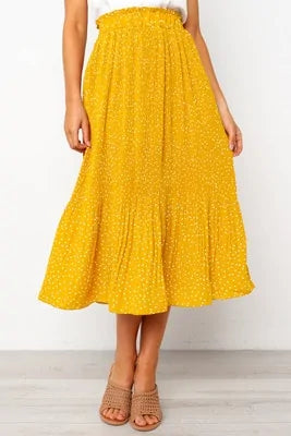 Elegant Elastic High-Waist Pleated Midi Skirt for Women