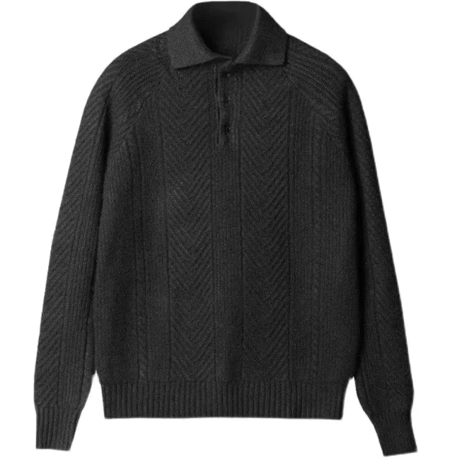 Men's Classic Knit Lapel Pullover Sweater - Stylish & Comfort