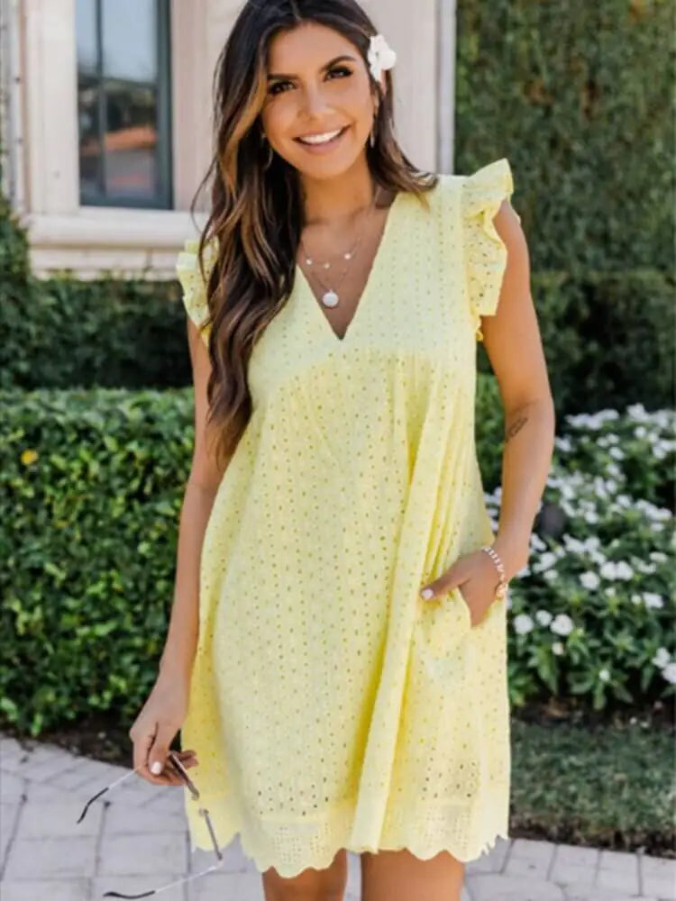 Chic V-Neck Lace Dress Romper - Elegant & Playful