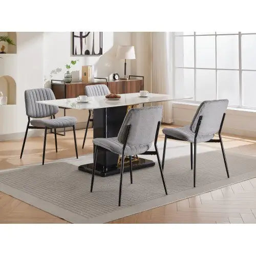 Set of 2 Retro Linen Dining Chairs with Bentwood Back & Metal Legs