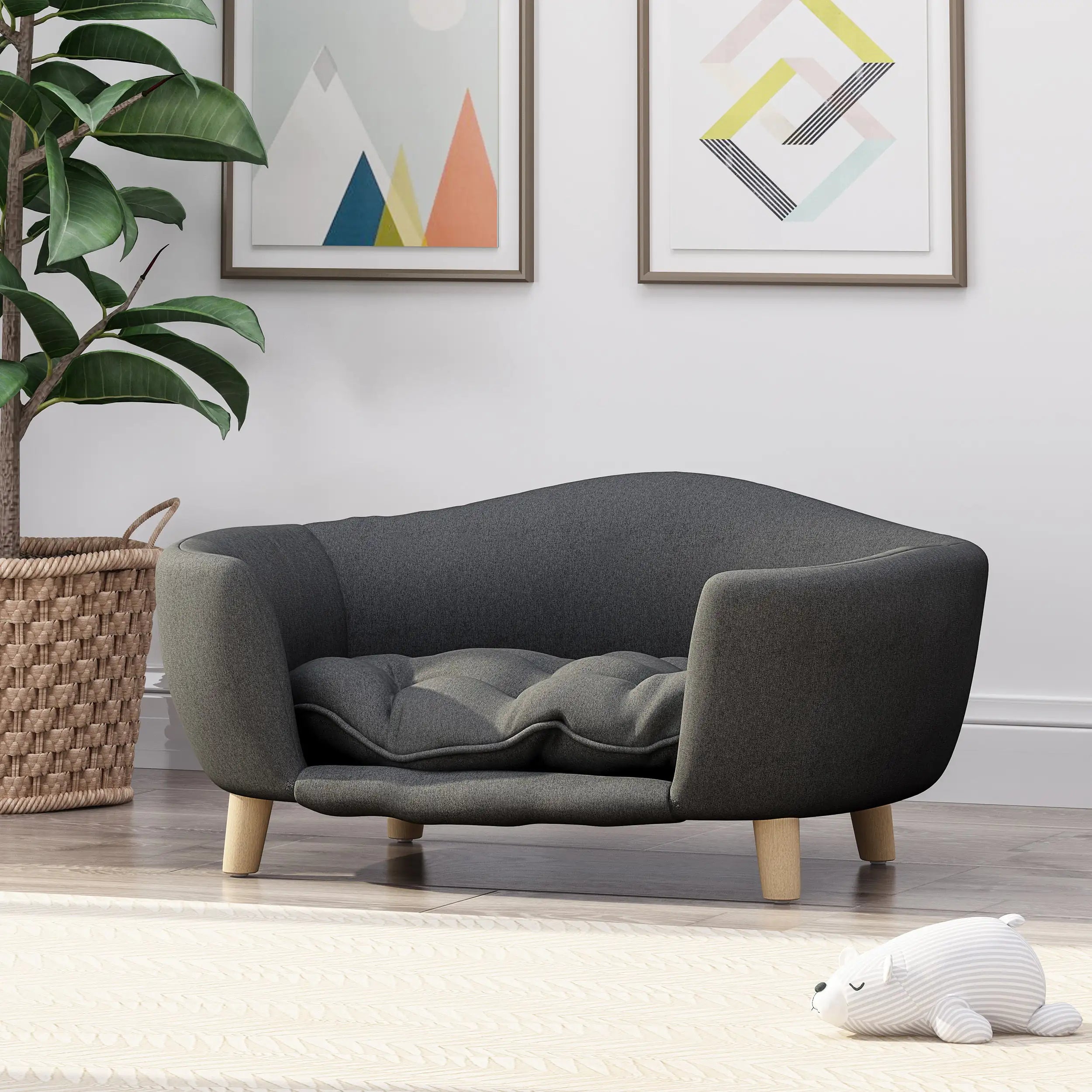 Luxurious Mid-Century Modern Dog Bed in Dark Gray