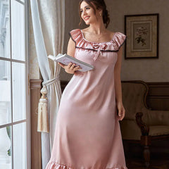 Elegant Plus Size Ruffle Trim Knot Front Nightdress