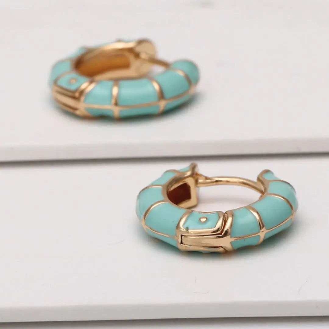 Madison Enamel Striped Huggie Earrings - 18K Gold Vermeil