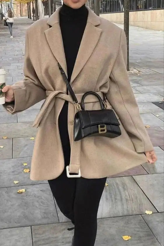 Chic Sand Hourglass Small Leather Bag - Versatile & Stylish