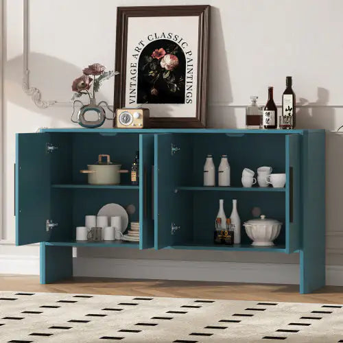 Antique Blue 4-Door Vintage Sideboard with Adjustable Shelves