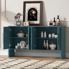 Antique Blue 4-Door Vintage Sideboard with Adjustable Shelves