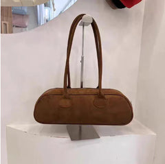 Chic Suede Baguette Bag - Vintage-Inspired Shoulder Purse