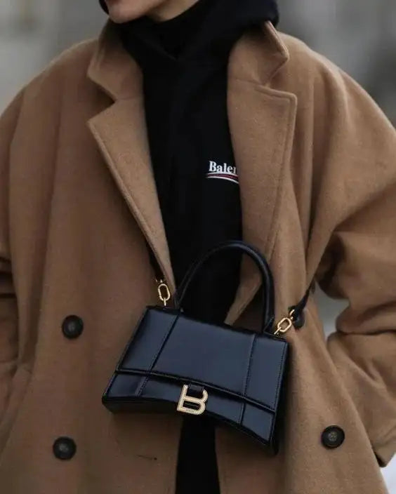 Chic Sand Hourglass Small Leather Bag - Versatile & Stylish