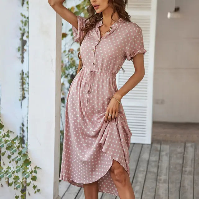 Elegant Polka Dot Ladies Shirt Dress - Chic & Versatile
