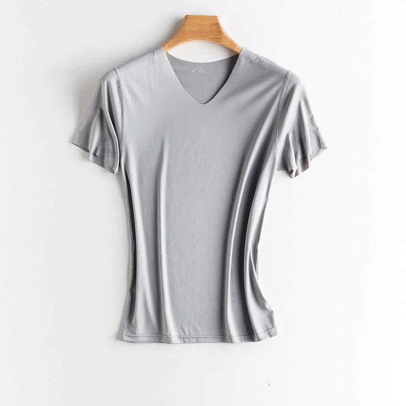 Luxurious Ice Silk V-Neck T-Shirt for Everyday Comfort