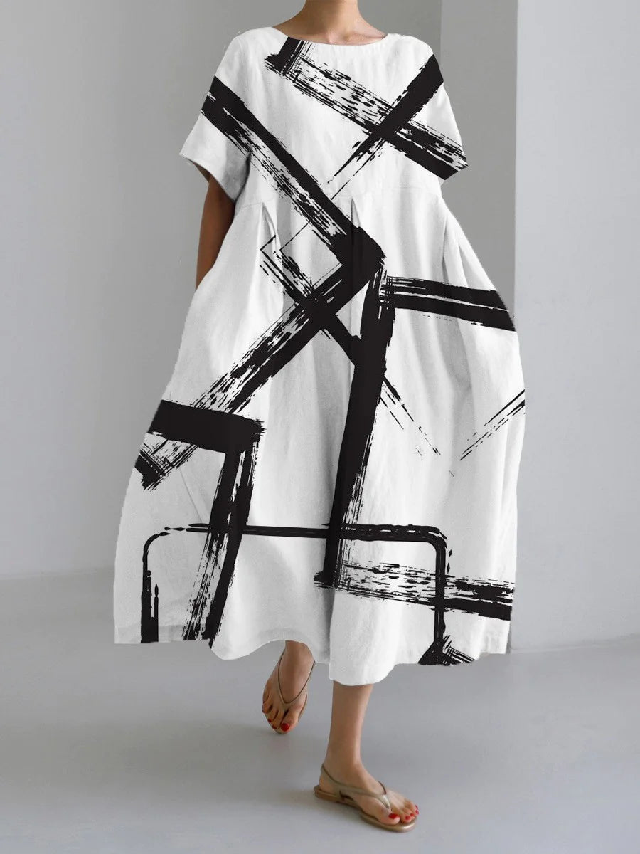 Retro Geometric Long Dress - Casual & Elegant