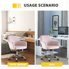 Pink Velvet Office Chair with Adjustable Height & Casters
