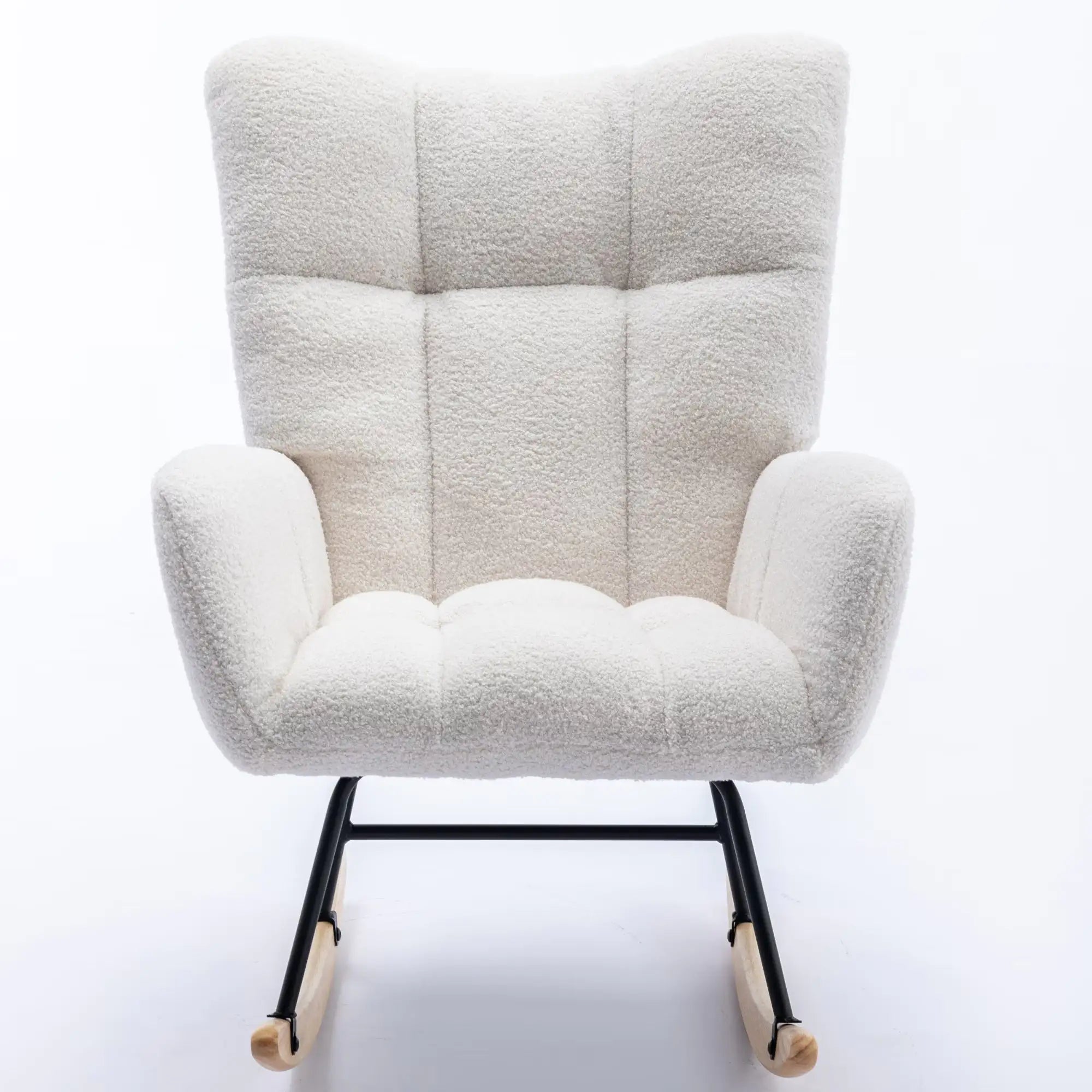 Nursery Wingback Rocker - Teddy Fabric with Wood Base