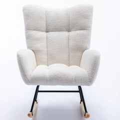 Nursery Wingback Rocker - Teddy Fabric with Wood Base