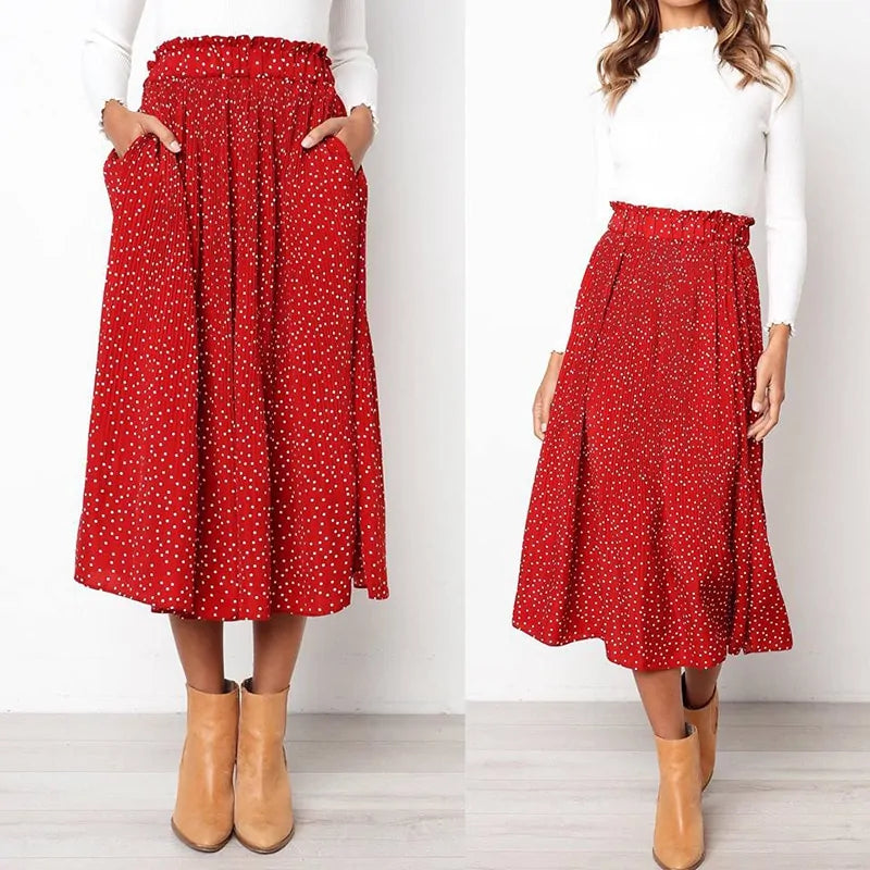 Elegant Elastic High-Waist Pleated Midi Skirt for Women