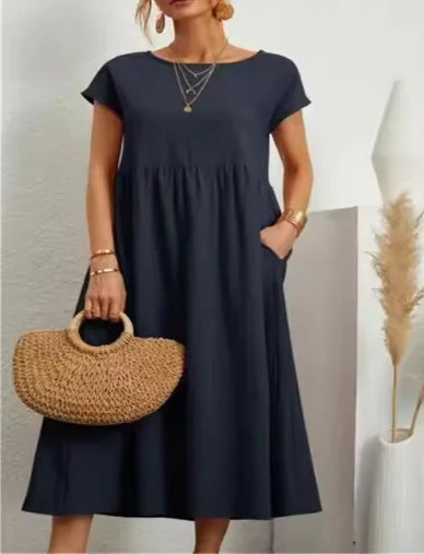 Breathable Cotton-Linen Sleeveless Dress with Pockets