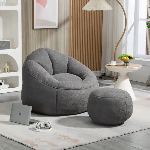 Comfy High-Pressure Foam Bean Bag Chair With Footrest - Grey