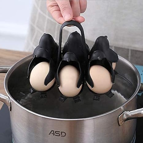 Penguin-Design Egg Cooker & Storage Rack - Holds 6 Eggs