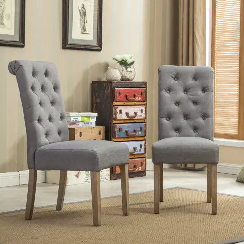 Elegant Grey Tufted Parsons Dining Chairs (Set of 2)