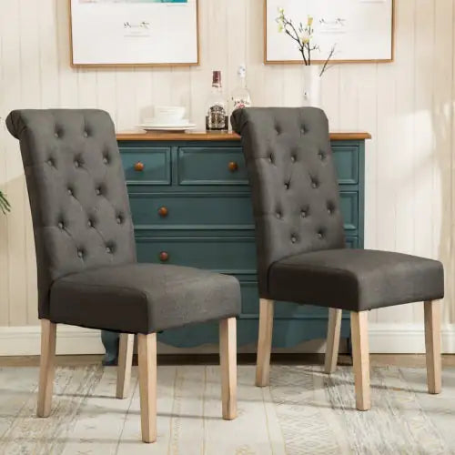 Charcoal Tufted Solid Wood Parsons Dining Chair, Set of 2