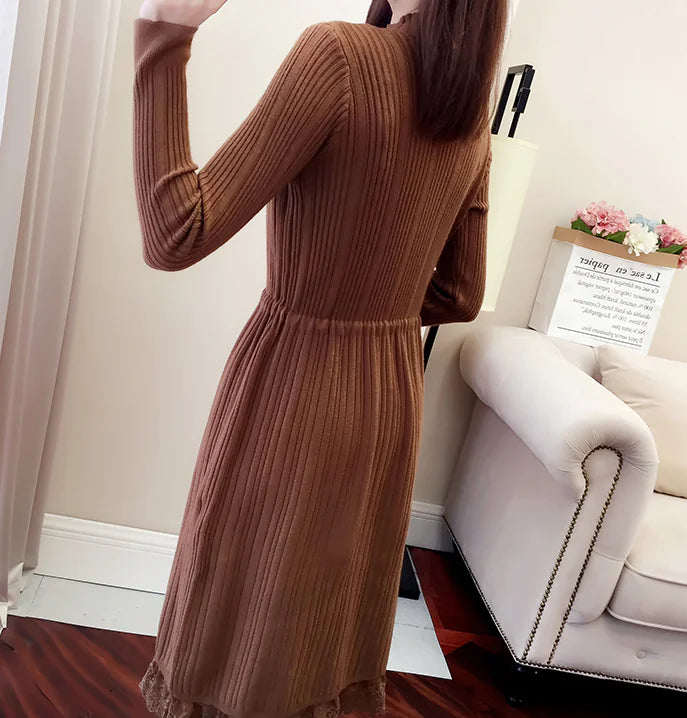 Elegant Knit Sweater Dress with Ruffle Details