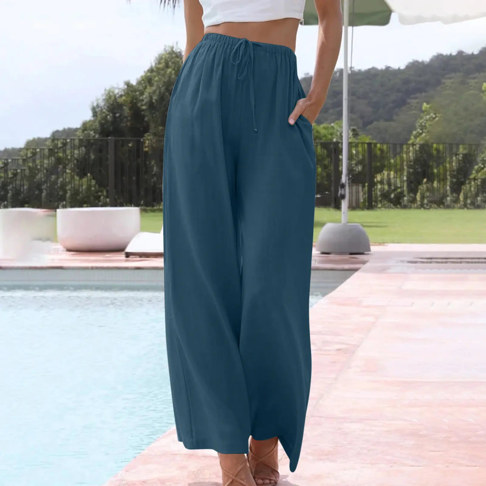 Women's Cotton-Linen Wide-Leg Pants