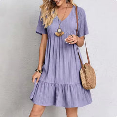 Romantic V-Neck Midi Dress – Versatile & Stylish